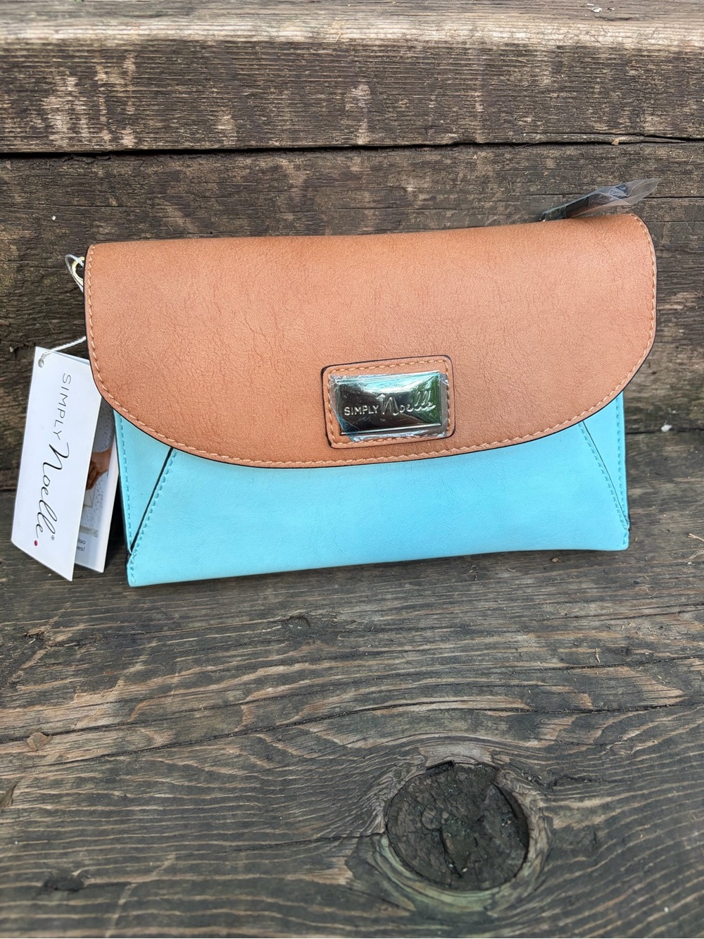 Simply Noelle Tan and Turquoise Two-Tone Crossbody Wallet